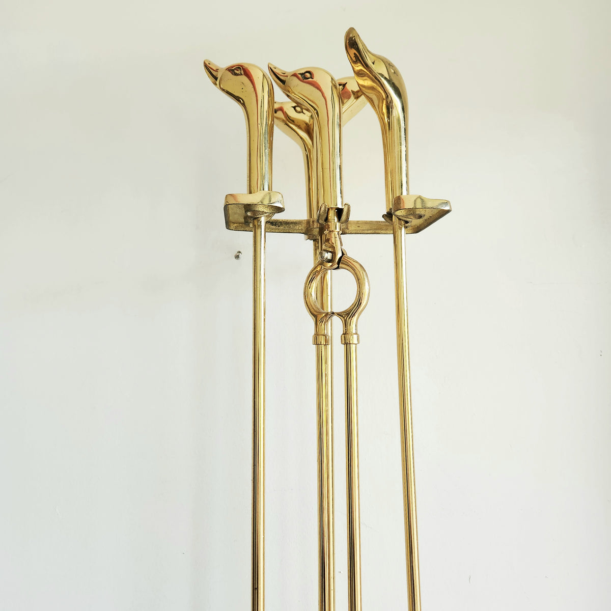 Vintage 1970's Brass Mallard Duck Head Fireplace Tool Set