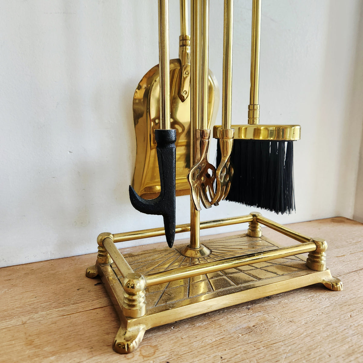 Vintage 1970's Brass Mallard Duck Head Fireplace Tool Set