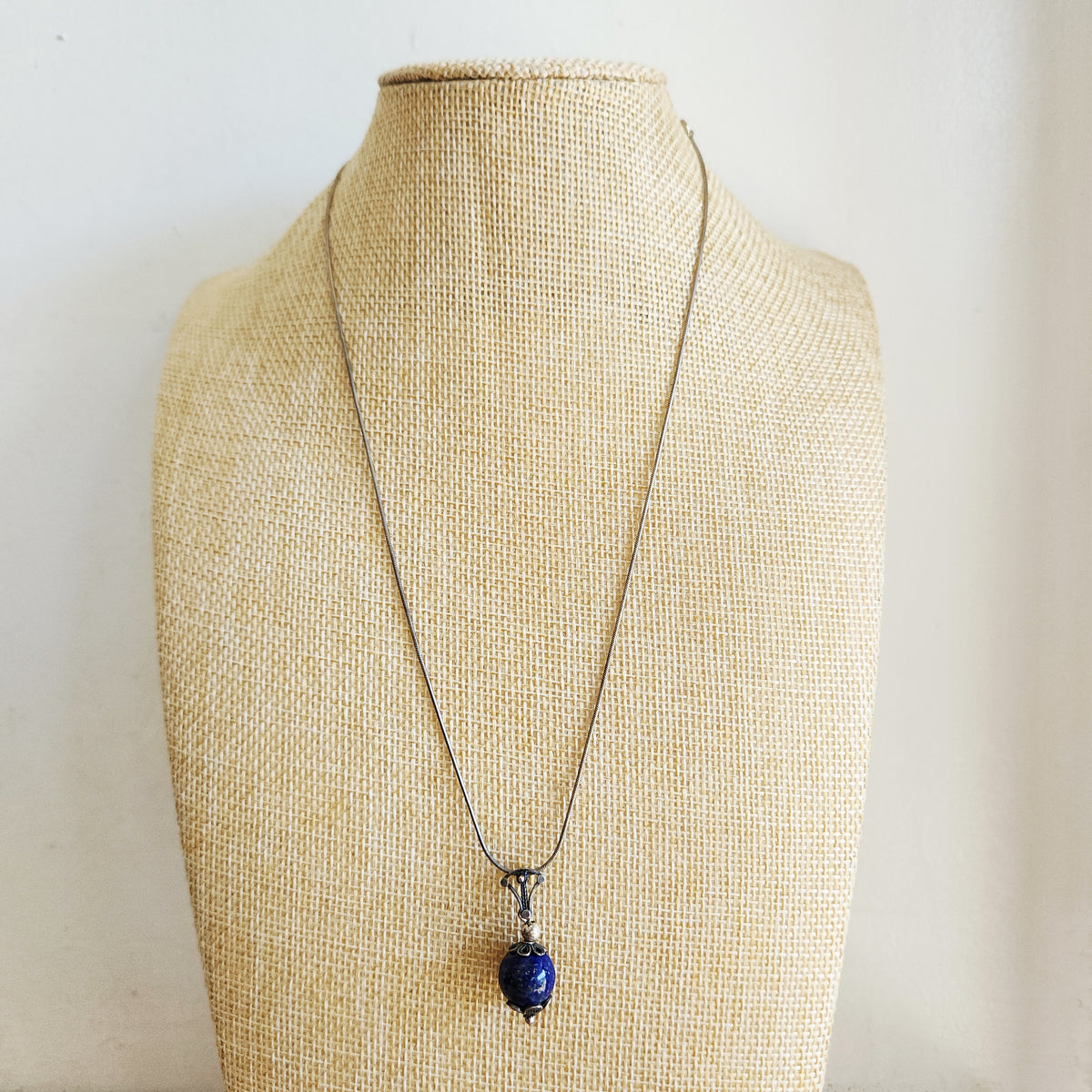 Sterling Silver Chain with Lapis Lazuli Ball Charm