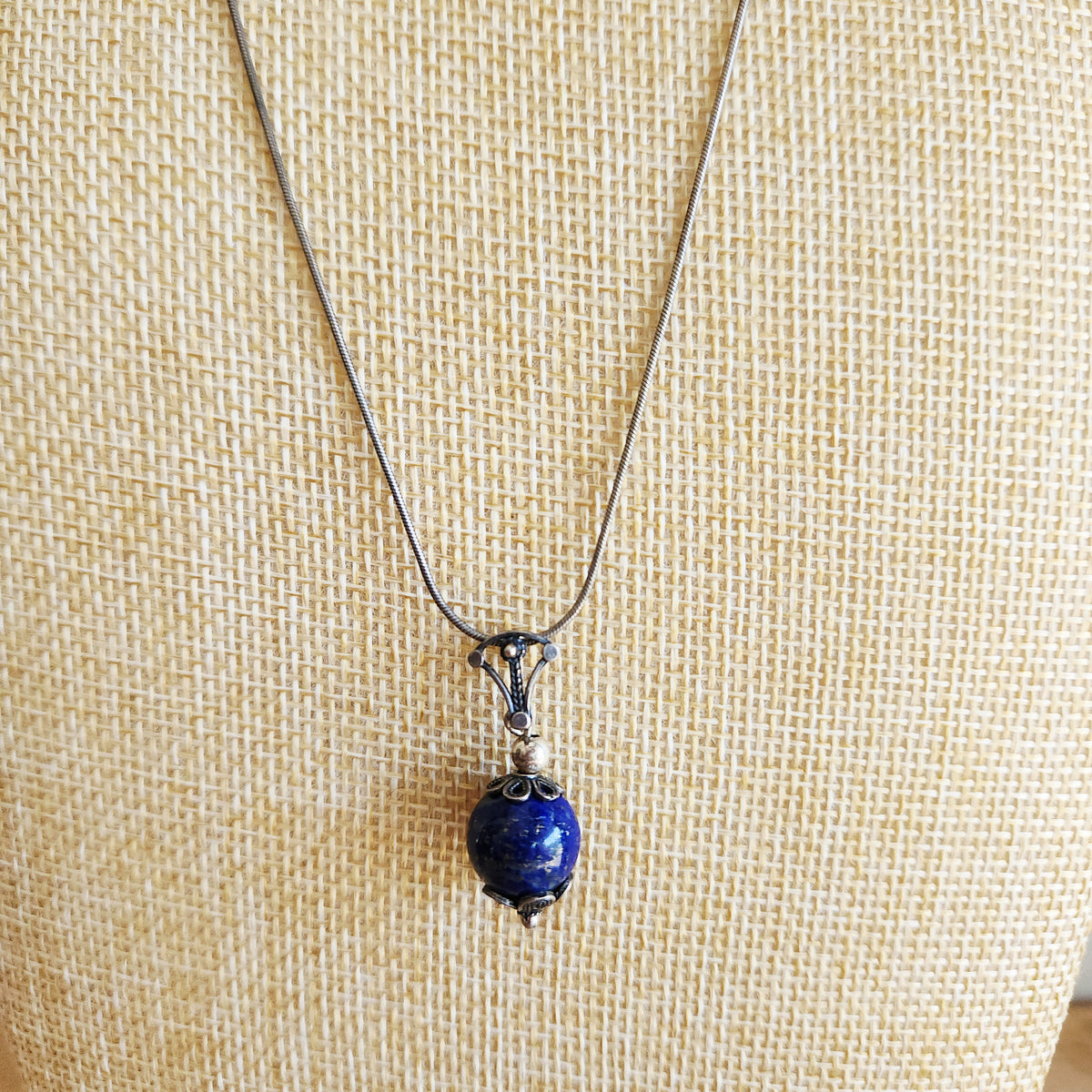Sterling Silver Chain with Lapis Lazuli Ball Charm