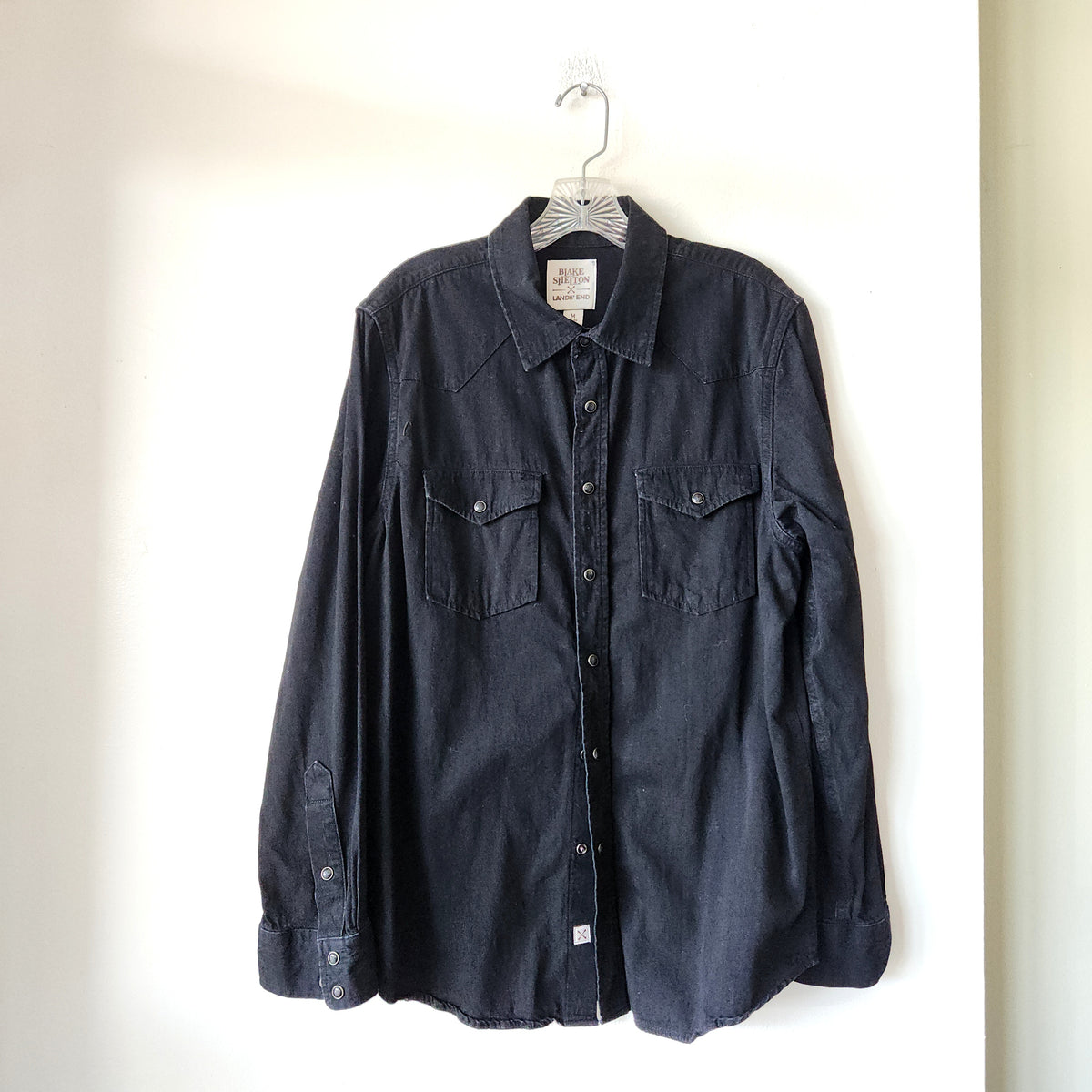 Lands' End x Blake Shelton 100% Cotton Black Snap Front Shirt - M