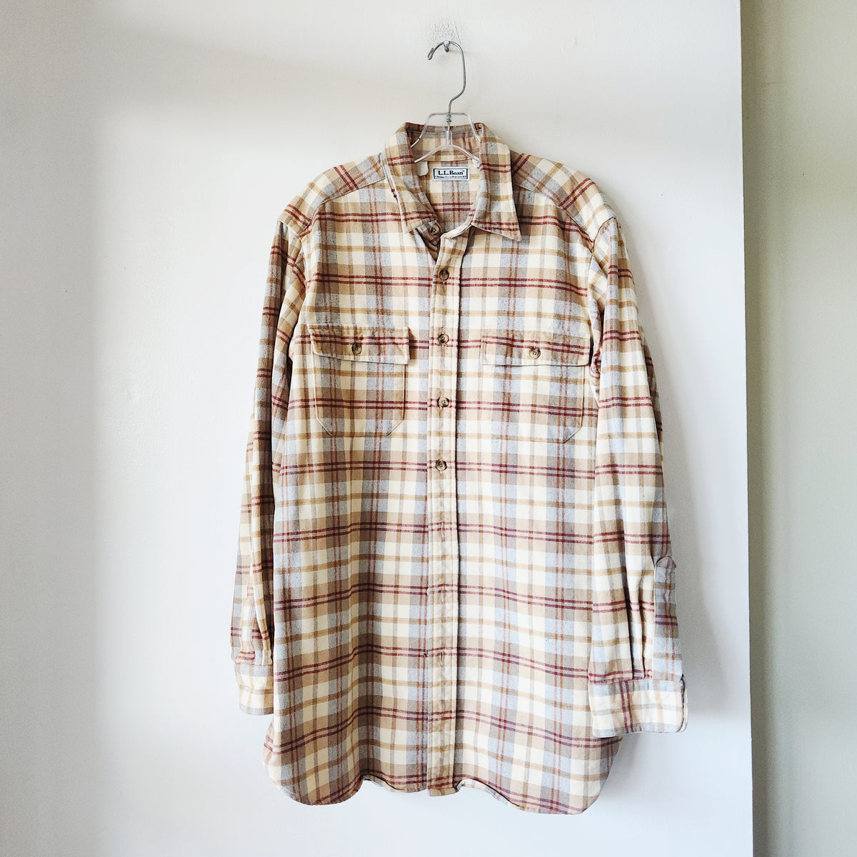 LL Bean Chamois Cloth Plaid Shirt - L Tall