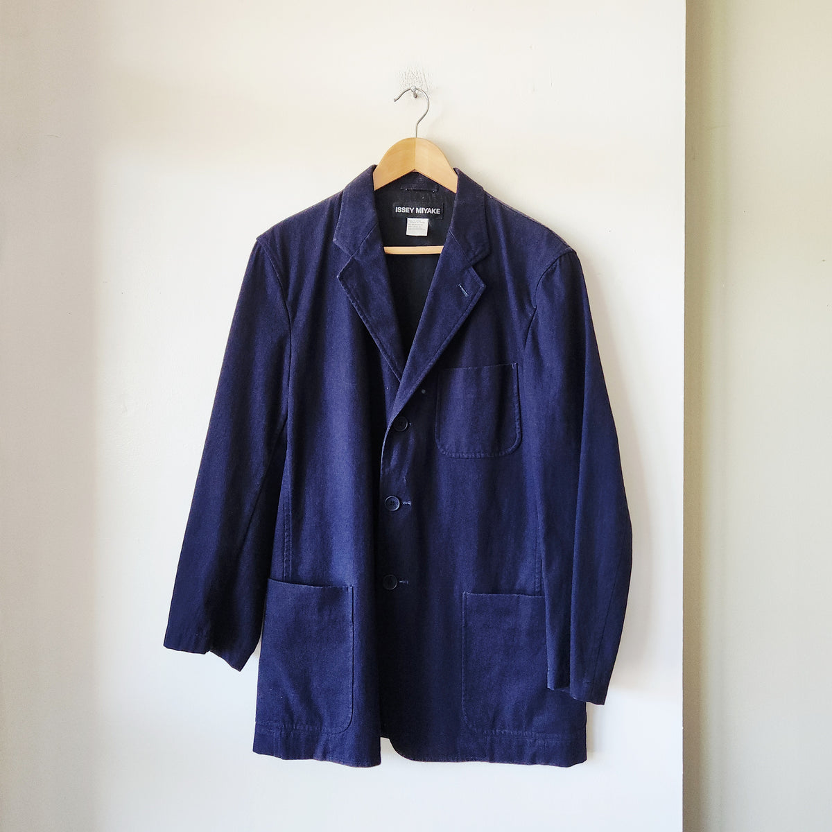 Issey Miyake 100% Cotton Navy Blazer - size L/XL
