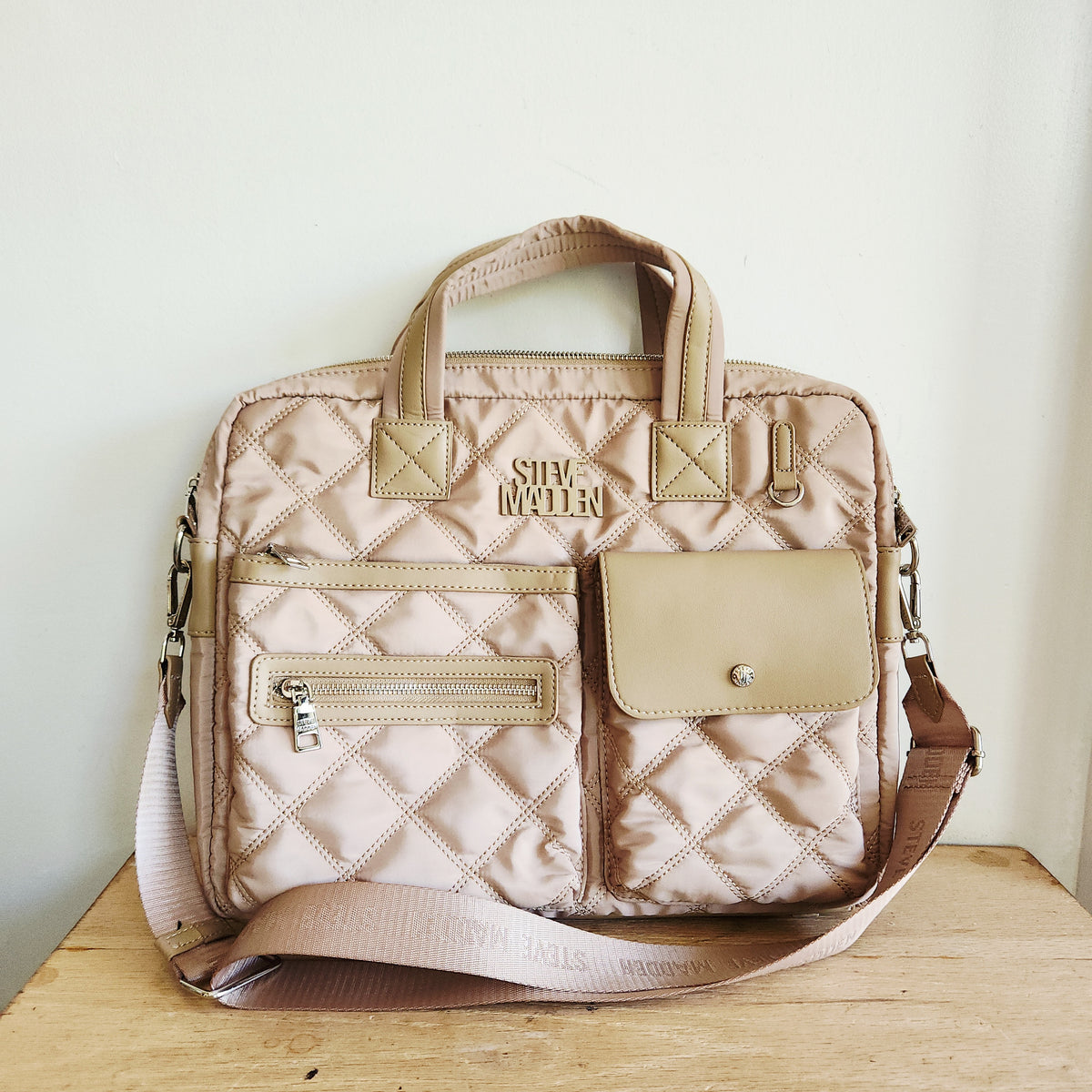 Steve Madden Quilted Work Bag with Crossbody Strap