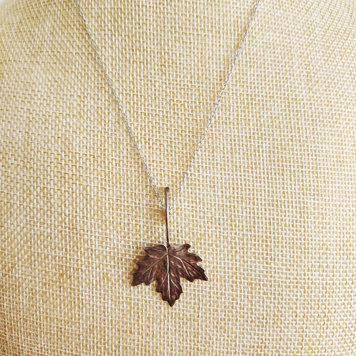Sterling Silver Chain with Sterling Silver Leaf Pendant - Signed