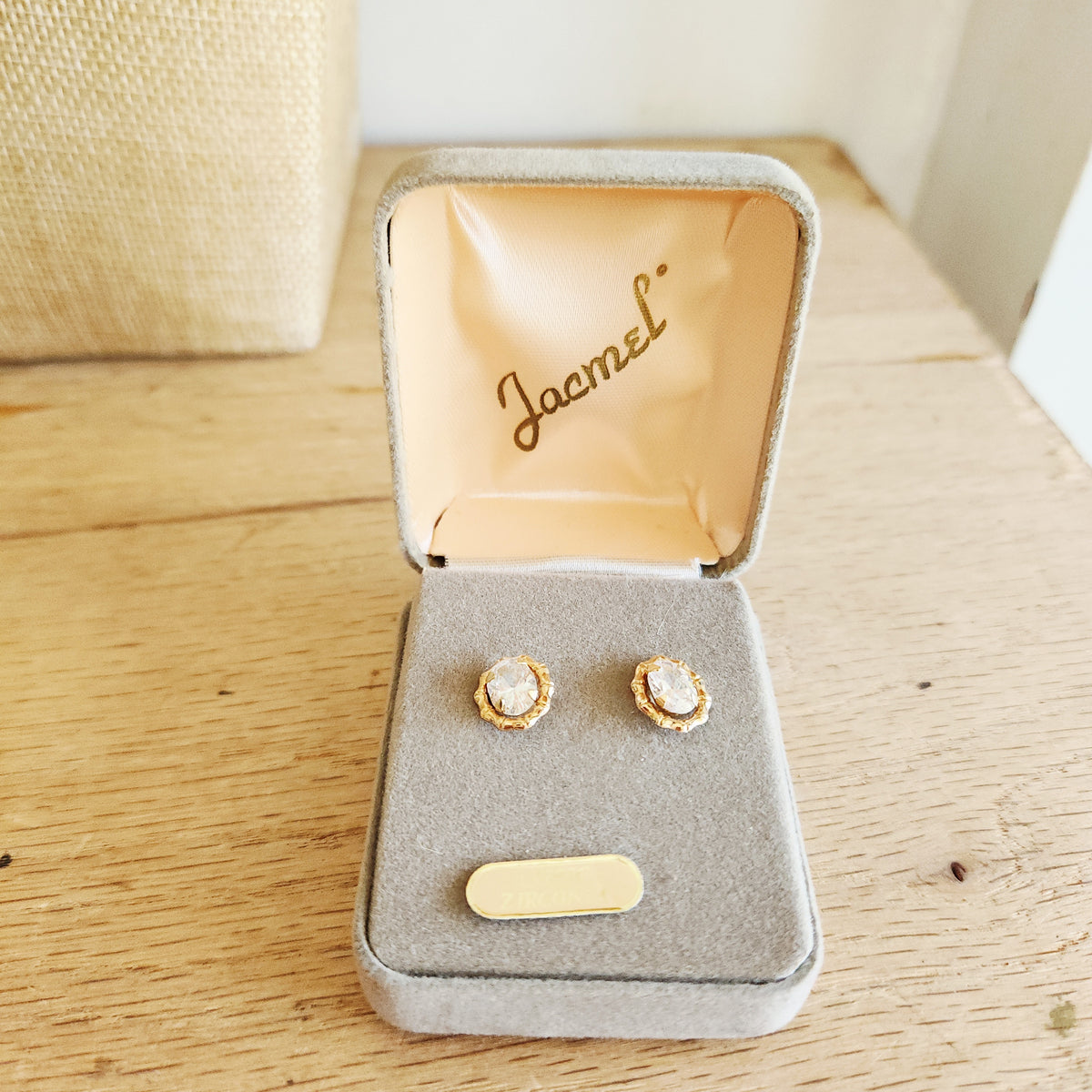 Vintage Jacmel 14K Gold Studs with Bezel Set Cubic Zirconia