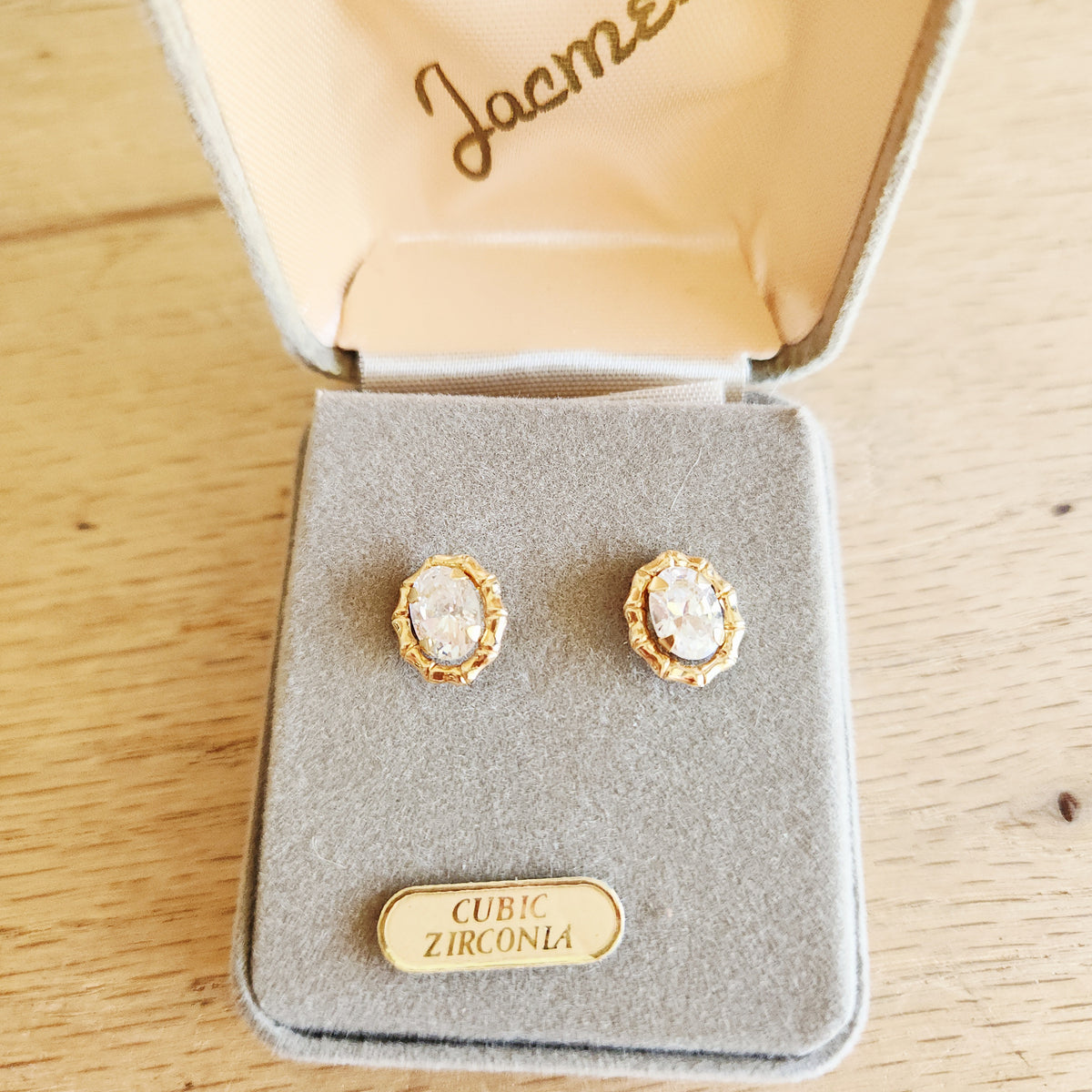 Vintage Jacmel 14K Gold Studs with Bezel Set Cubic Zirconia