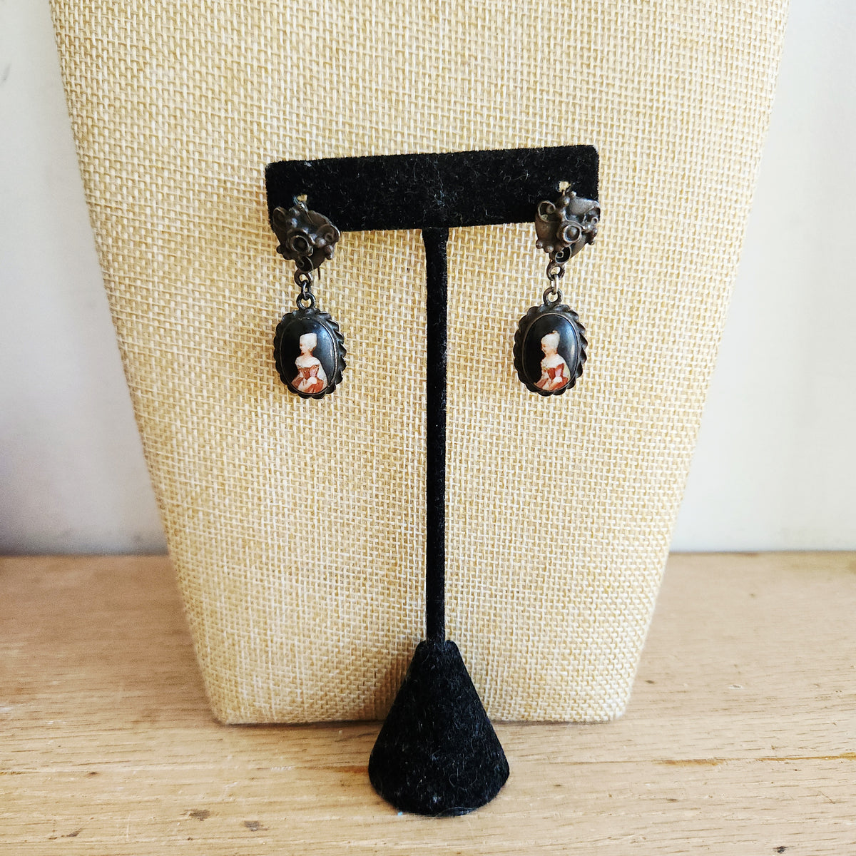 Vintage Earrings with Handpainted Cameo