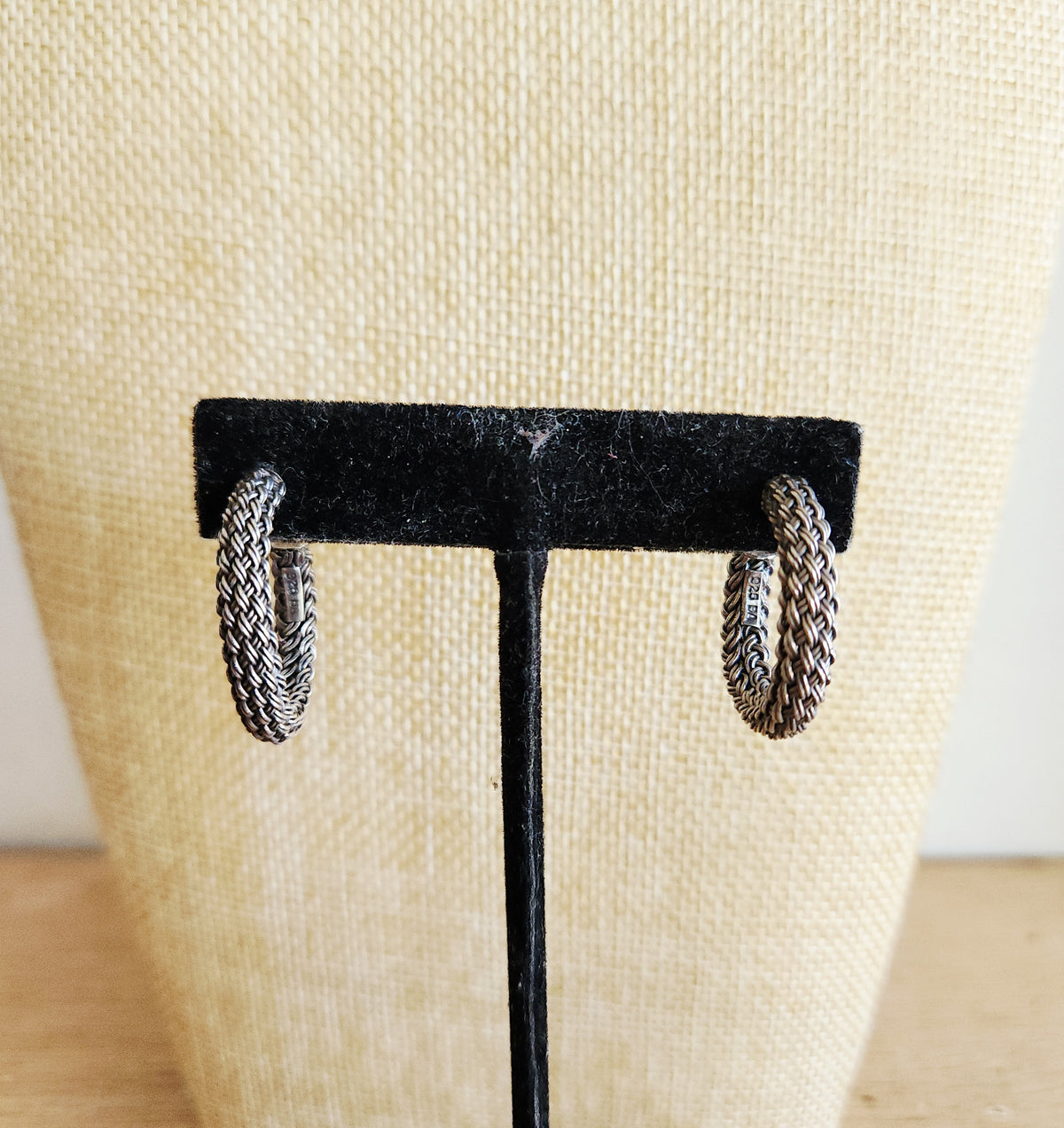 Sterling Silver Basket Weave Half Hoops