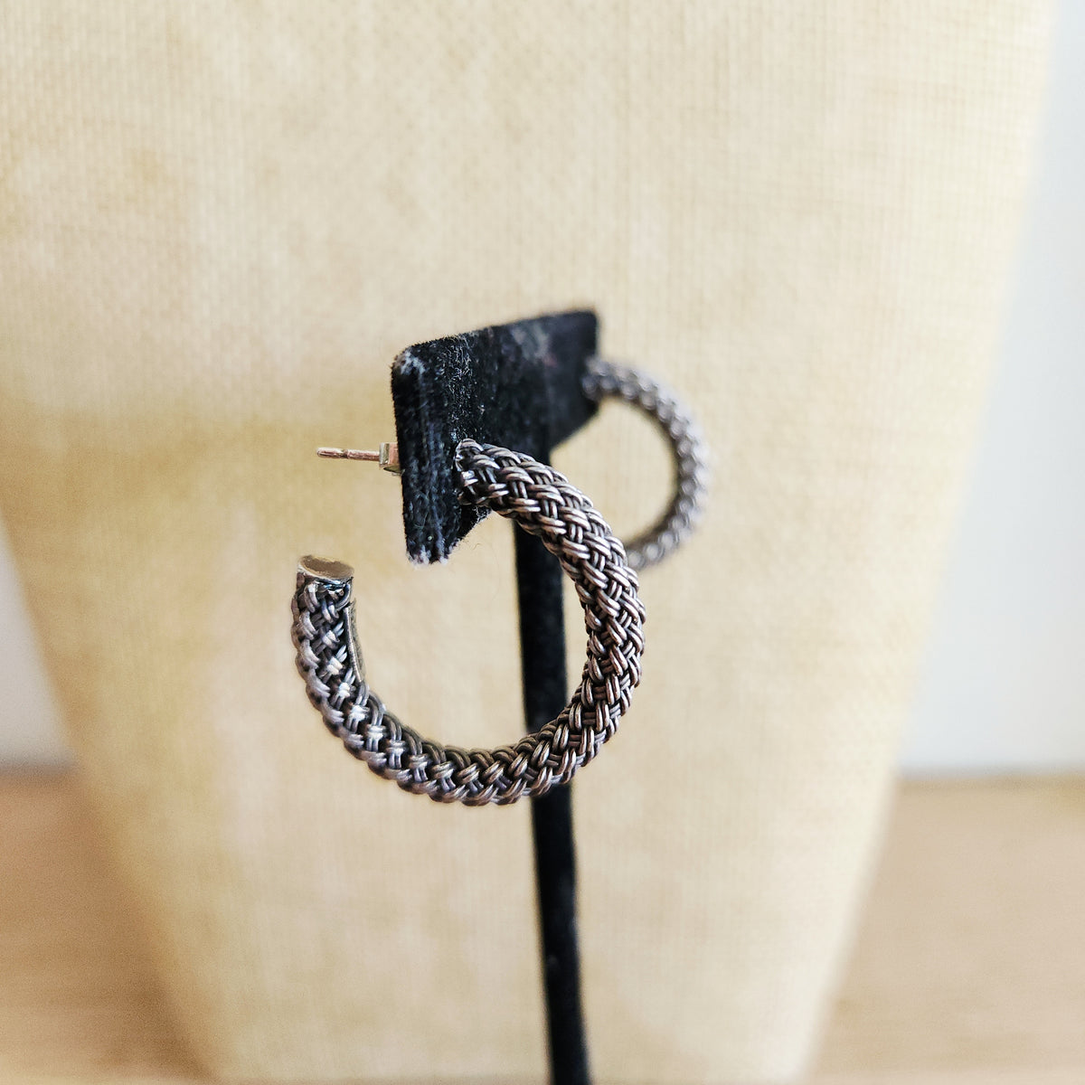 Sterling Silver Basket Weave Half Hoops