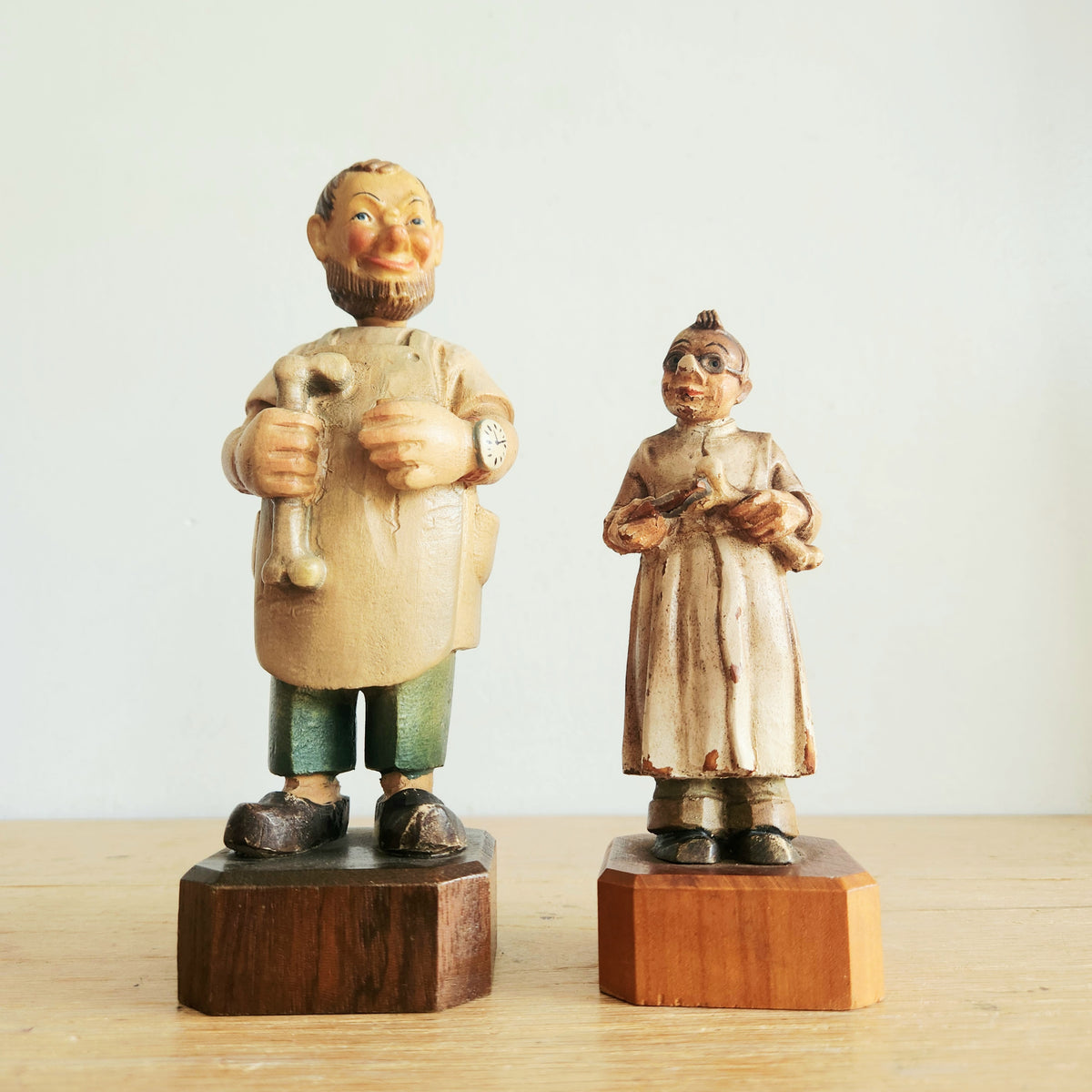 Vintage Anri Toriart Handcarved Wooden Figurines Set of 2