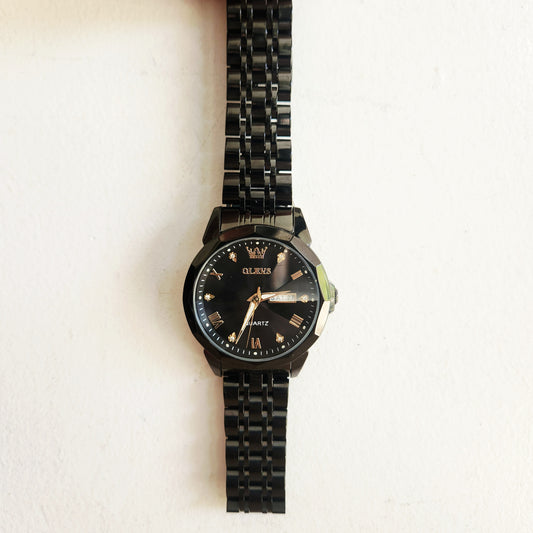 Olevs Men's Stainless Steel Analog Quart Wrist Watch Black