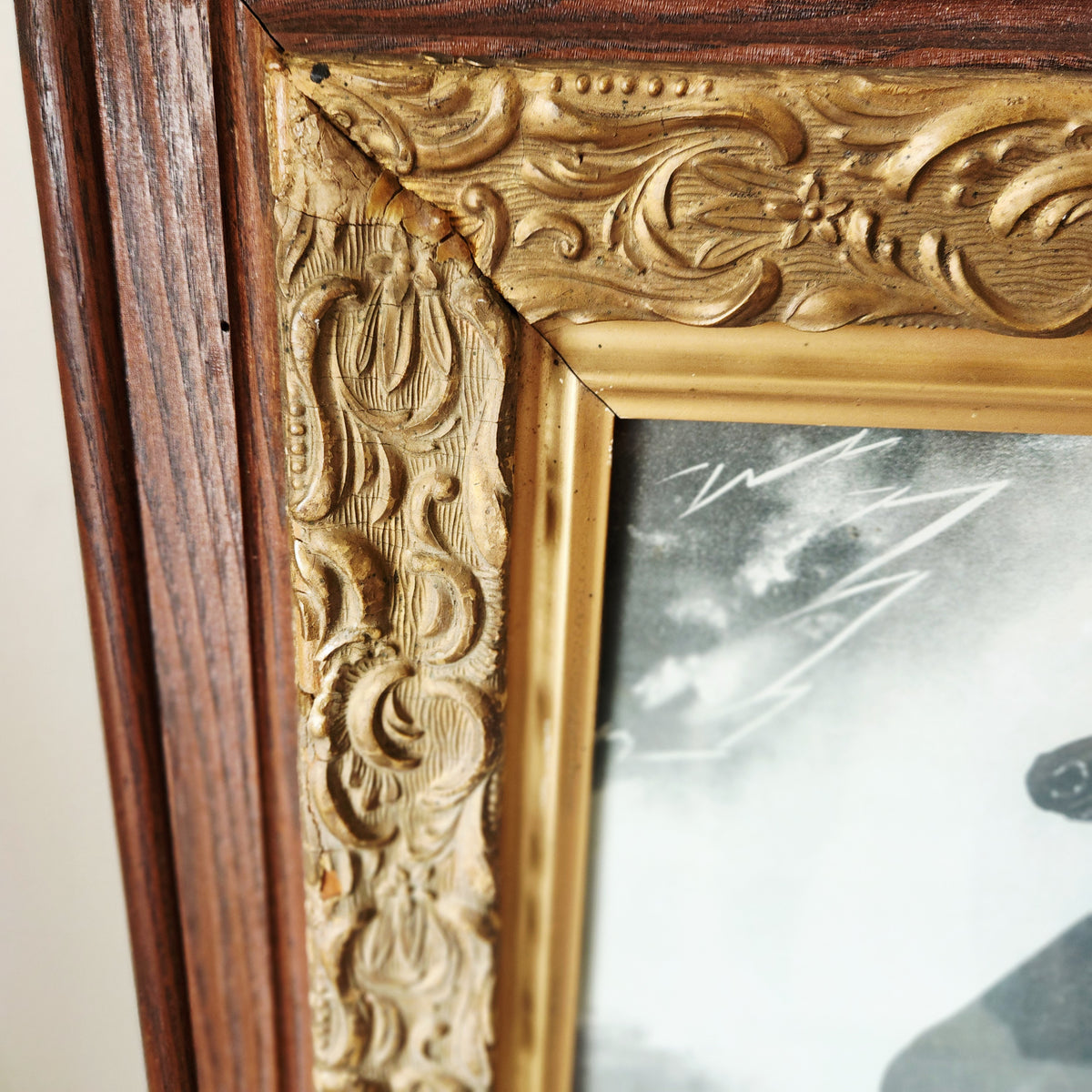 Antique Frame with print "Spirited Horses no. 2" by Henri LeRoys Early 1900's 28" x 31"