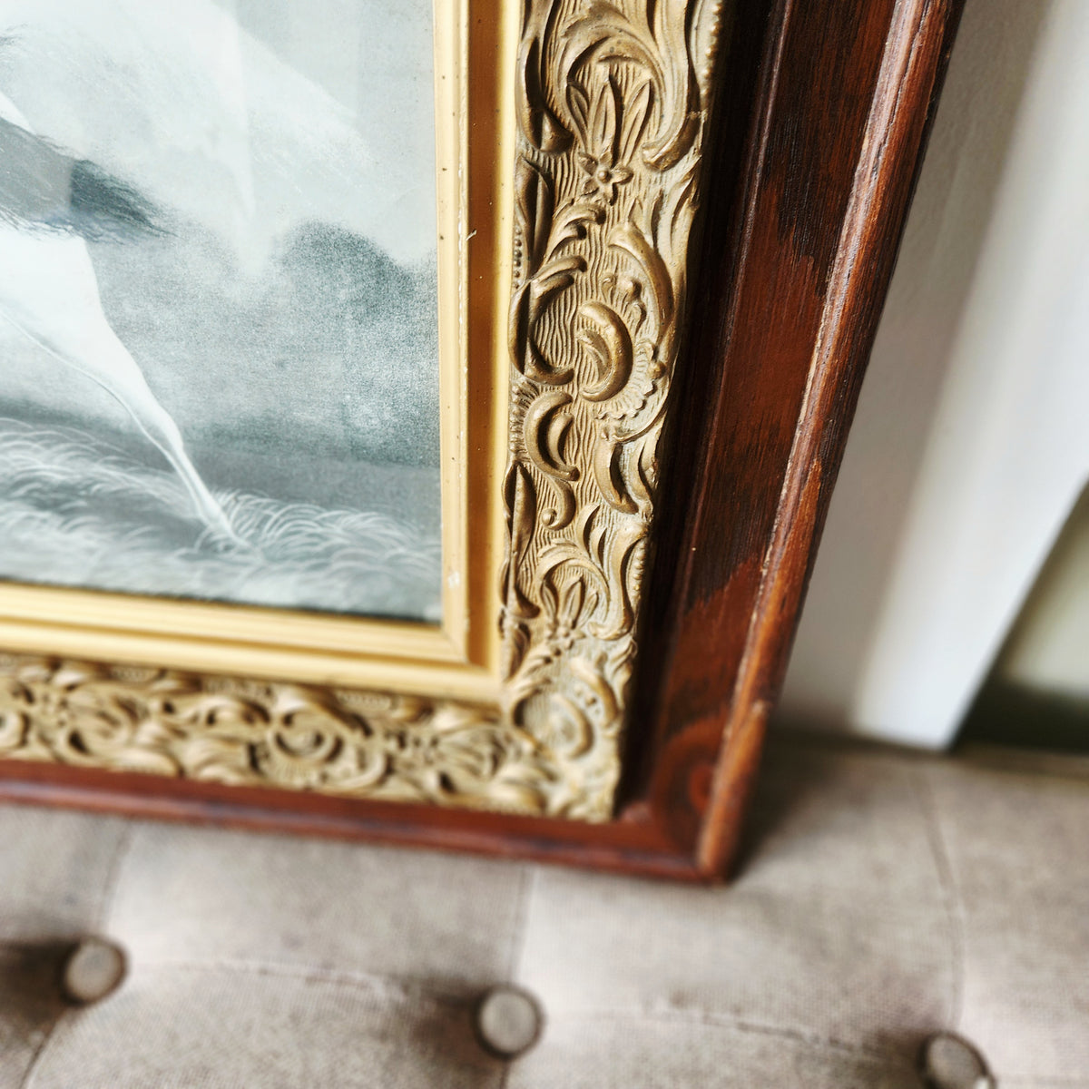Antique Frame with print "Spirited Horses no. 2" by Henri LeRoys Early 1900's 28" x 31"