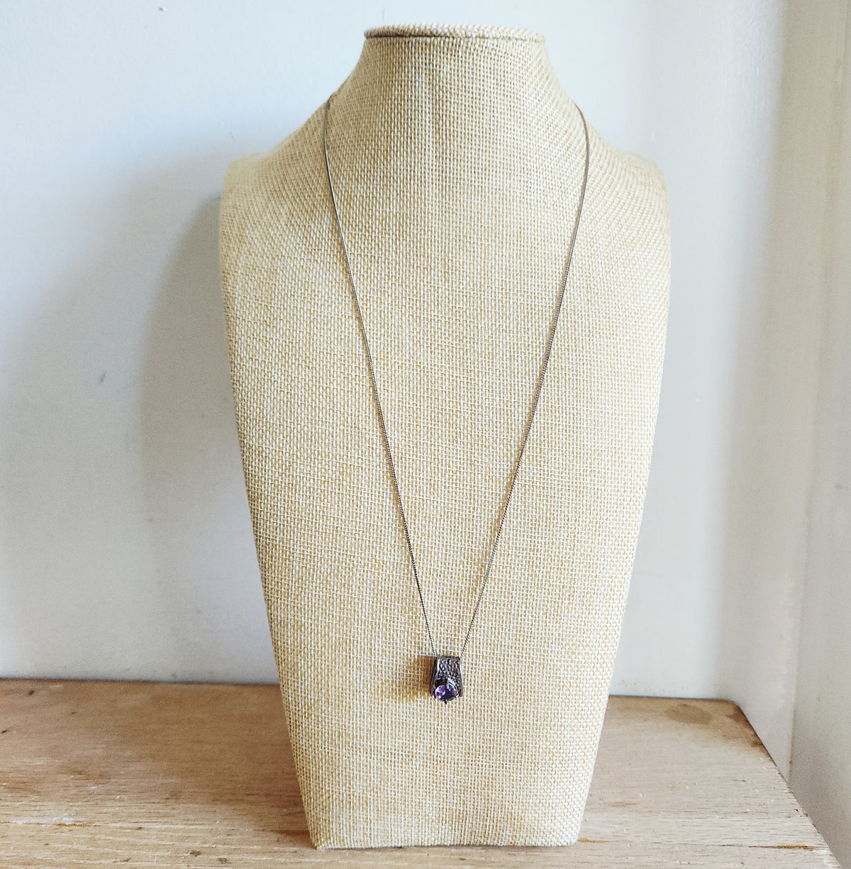 Sterling Silver Chain with Unique Amethyst Stud Pendant