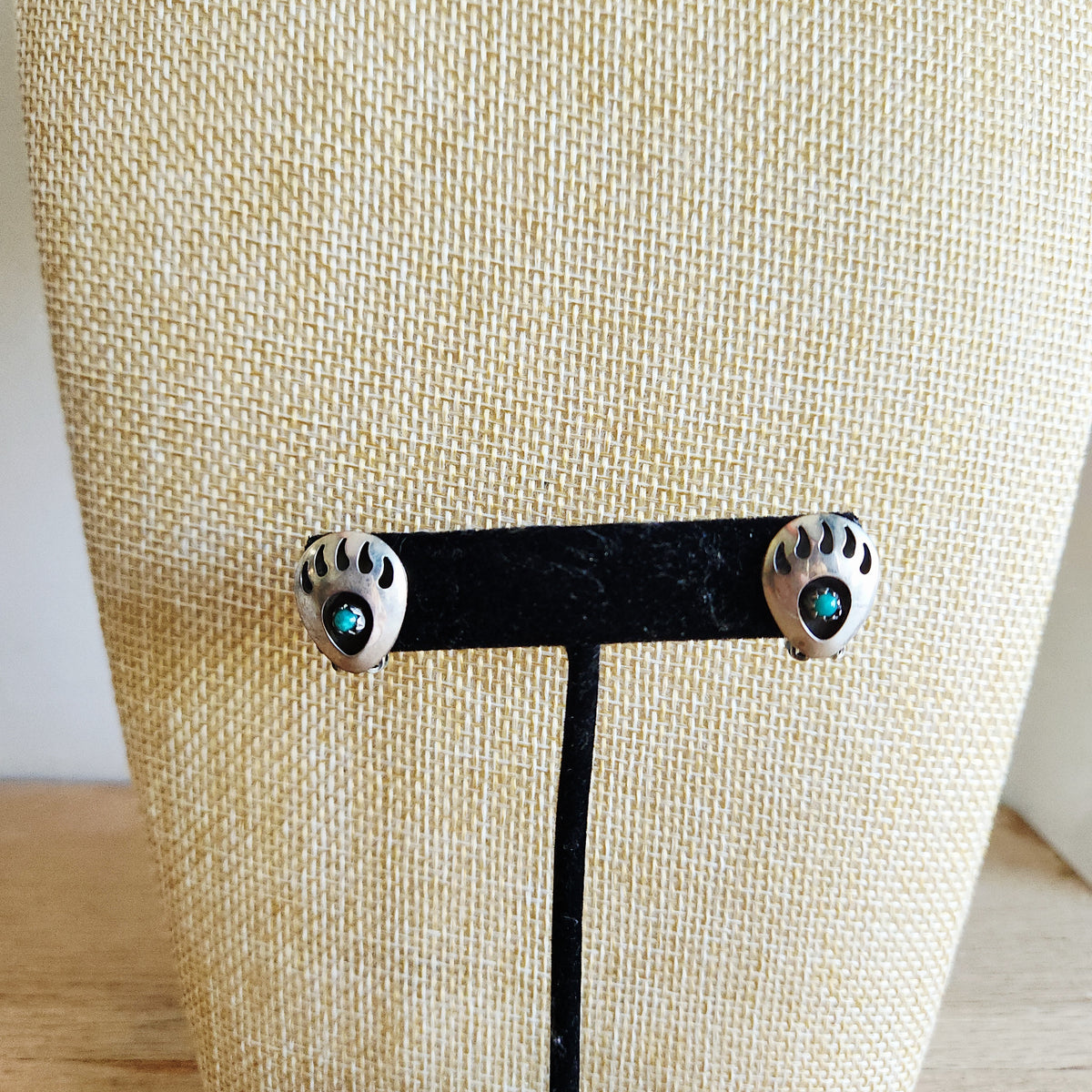 Clip On Bear Paw Earrings with Turquoise Accent