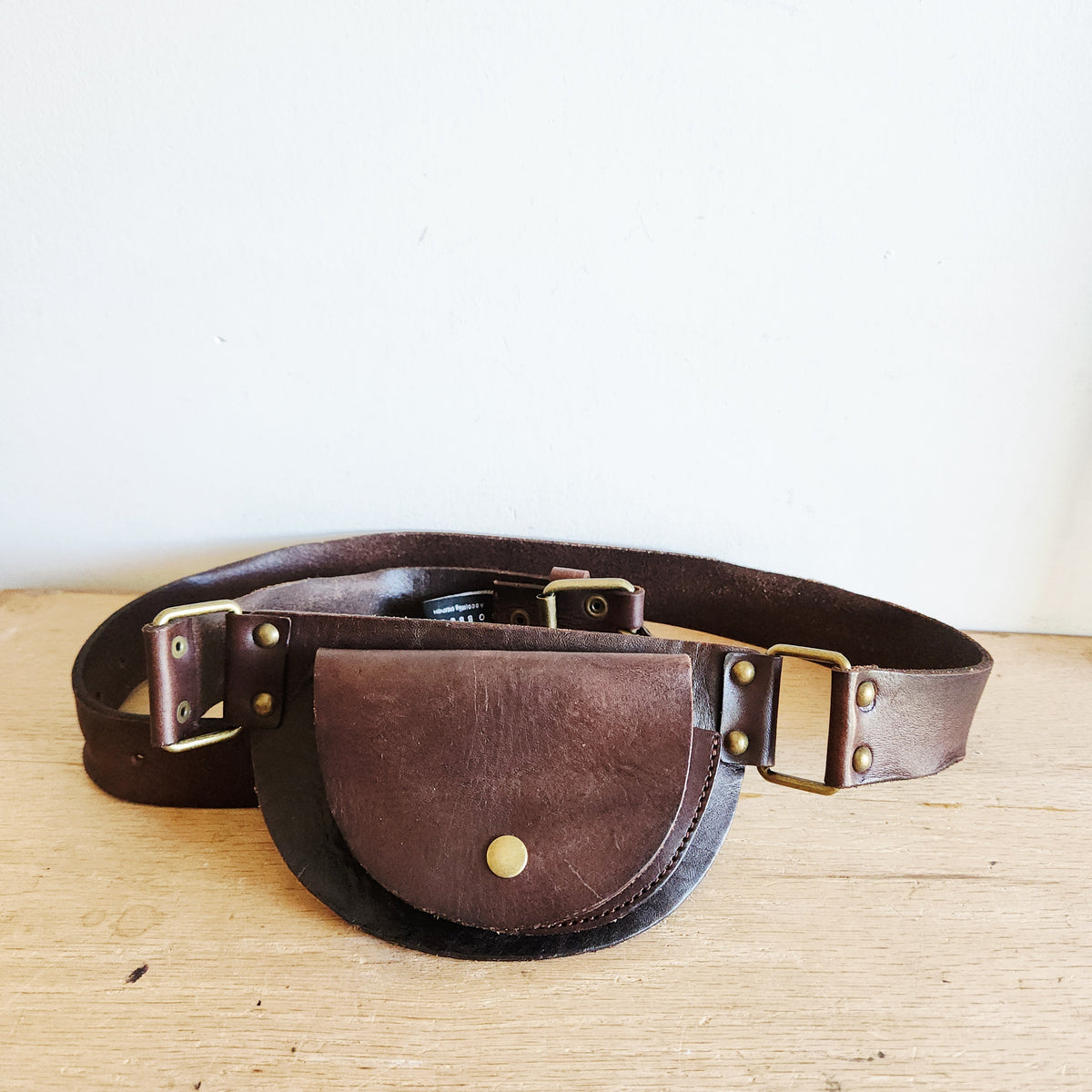 Cobbler Brown Leather Belt with Attached Purse - size 40"