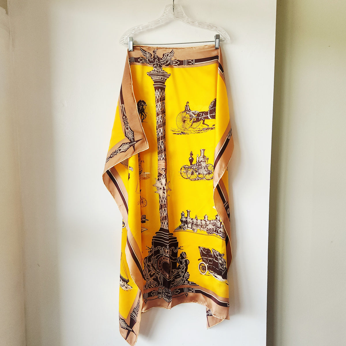 Rolled Edge Oversized Scarf with Transportation Motif