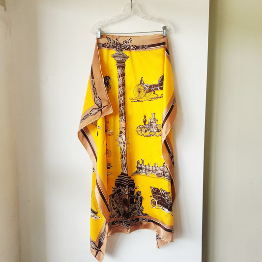 Rolled Edge Oversized Scarf with Transportation Motif
