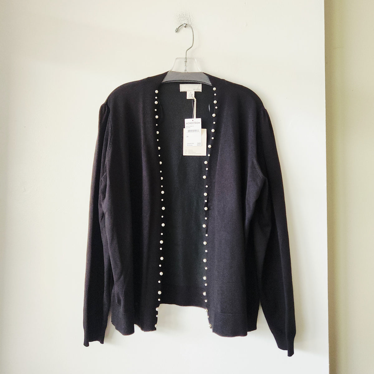 By Design Black Open Cardigan with Pearl Accent - 2X - New