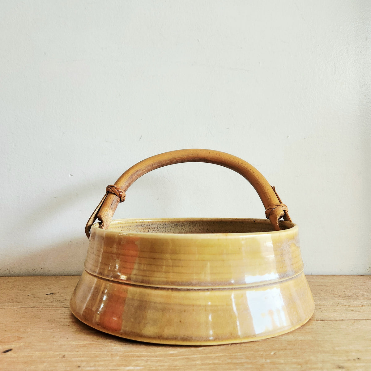 Handmade Pottery with Wood Handle Signed