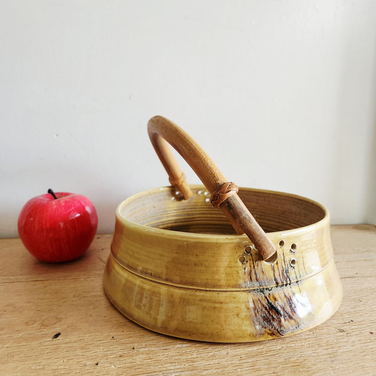 Handmade Pottery with Wood Handle Signed