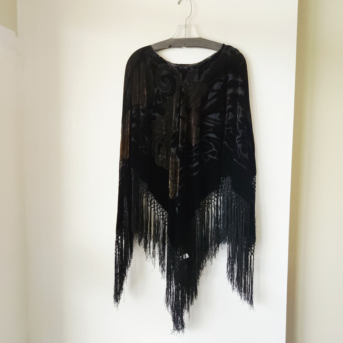 Mulin Velvet Burnout Poncho with Fringe