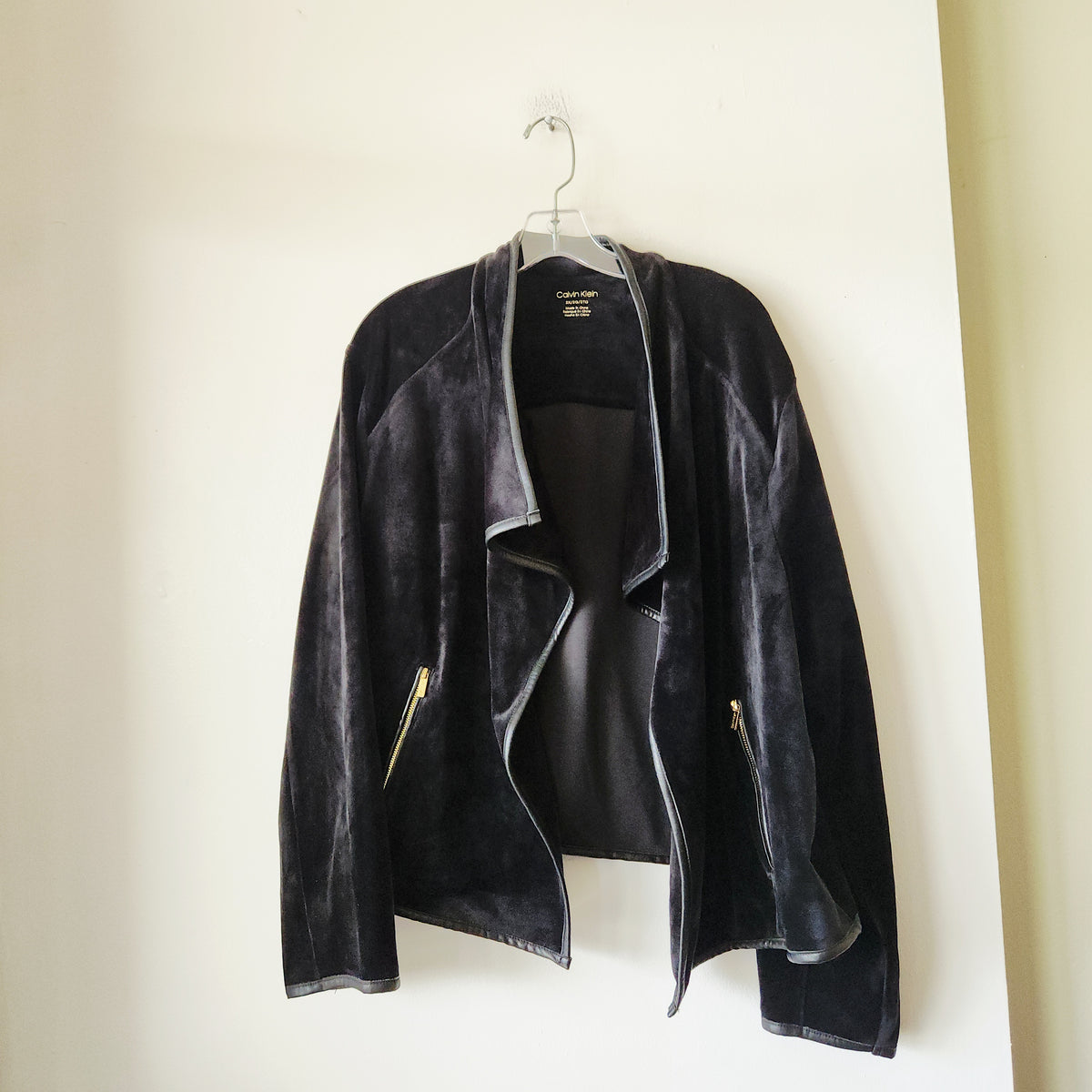 Calvin Klein Black Velour Draped Open Jacket/Top - 2X