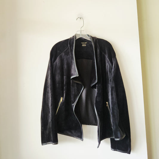 Calvin Klein Black Velour Draped Open Jacket/Top - 2X