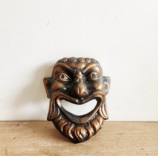 Vintage Bronze Green Comedy Mask