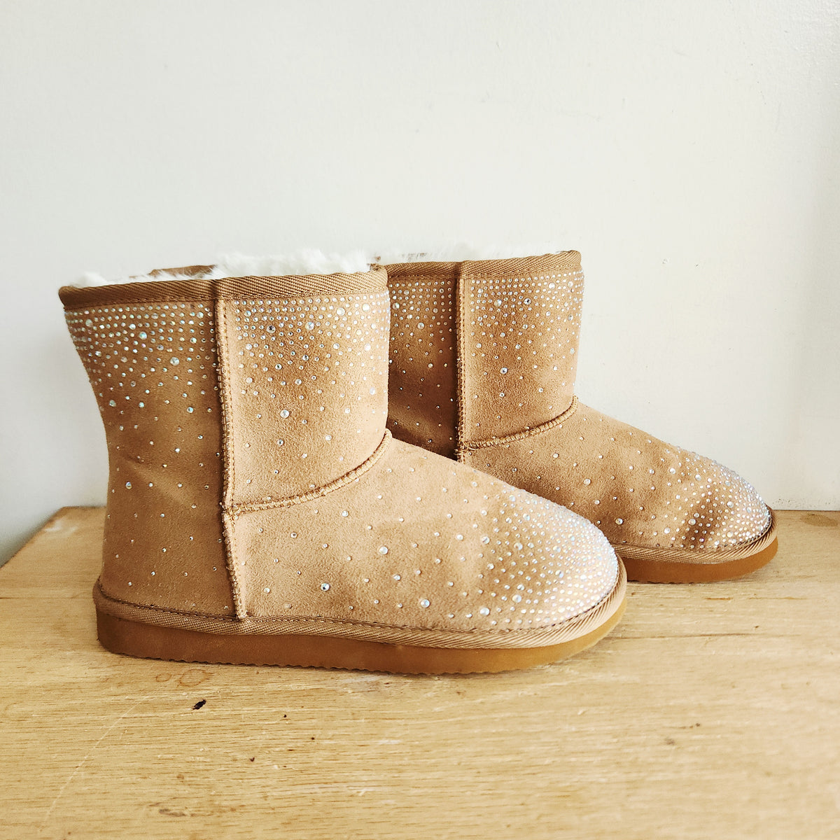 Masseys Faux Shearling Ankle Boots with Embellishment - size 8M
