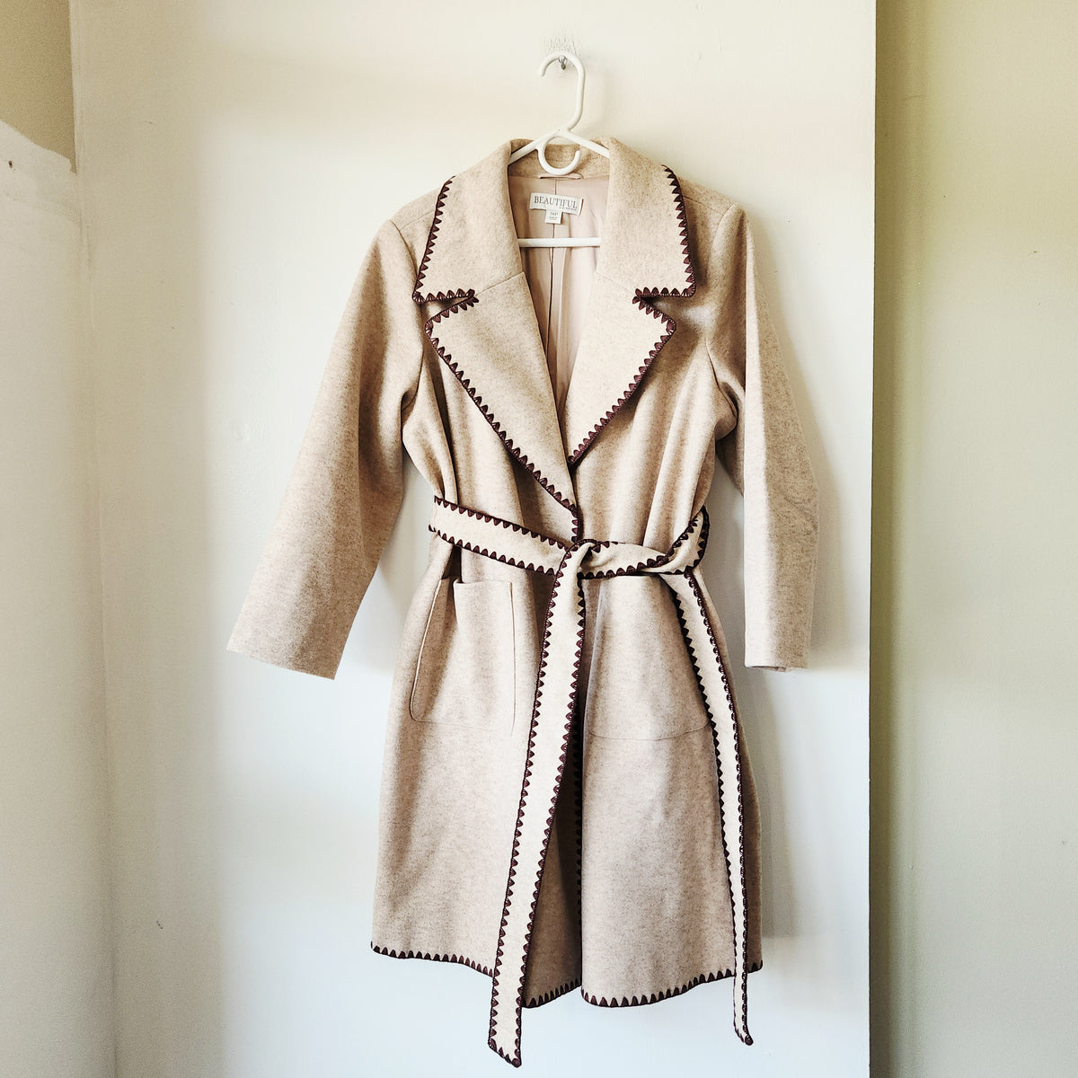 Beautiful by Lawrence Zarian Jacket with Sash Belt & Blanket Stitch Detail - 1X Petite