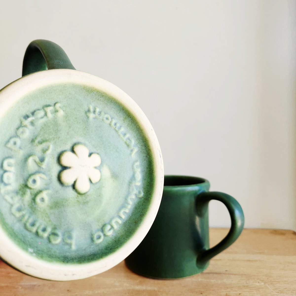 Bennington Pottery Large Mugs Dark Forest Green Set of 2