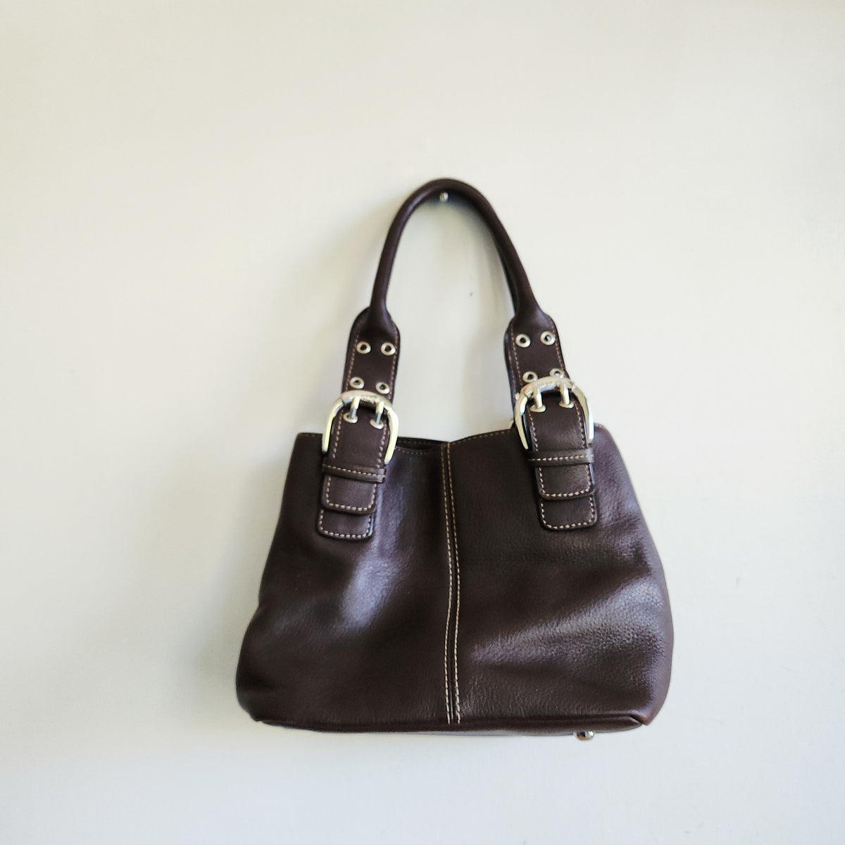 Tignanello Chocolate Brown Leather Top Handle Purse