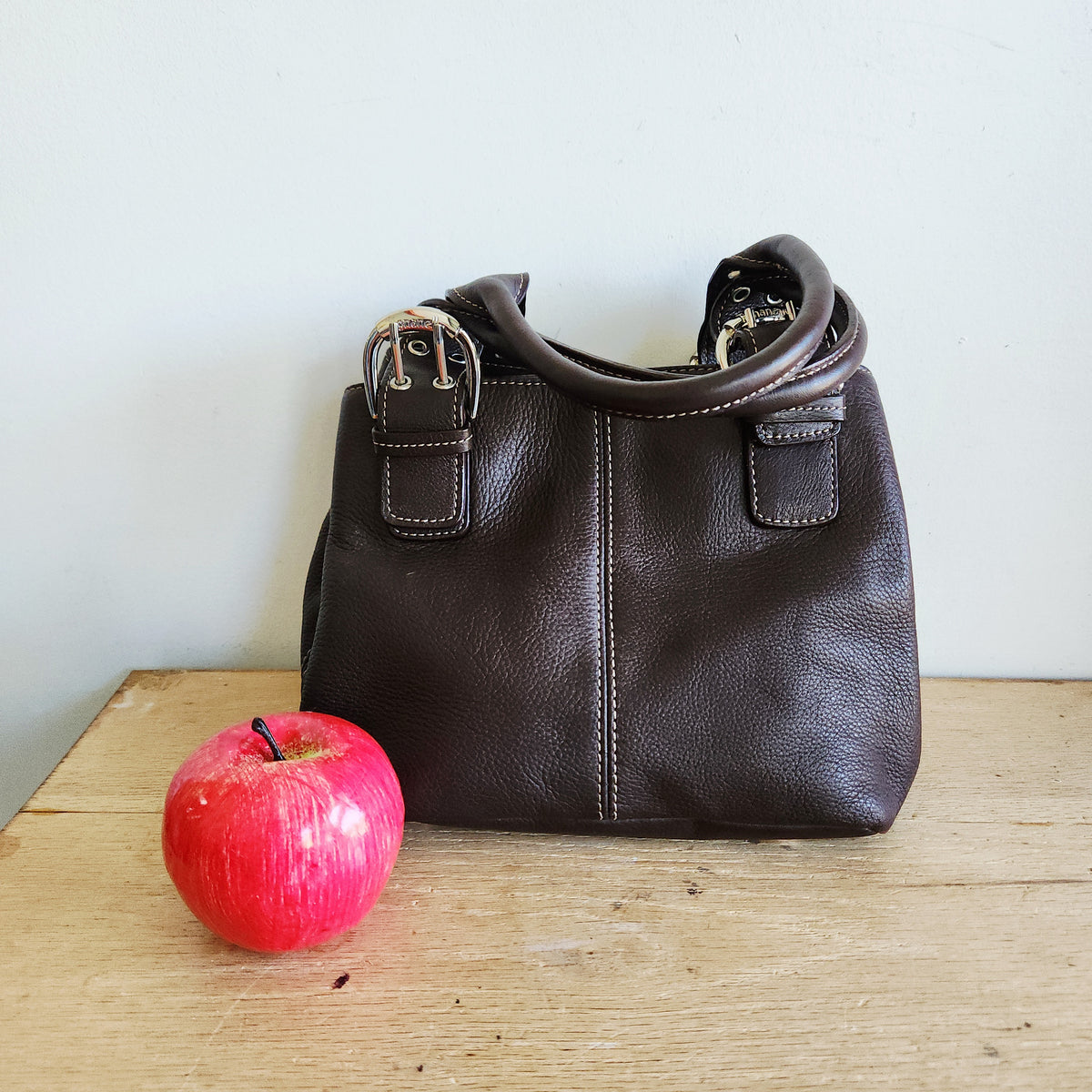 Tignanello Chocolate Brown Leather Top Handle Purse