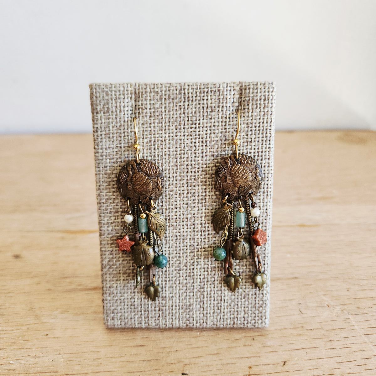 Pinecone Motif Earrings with Beads
