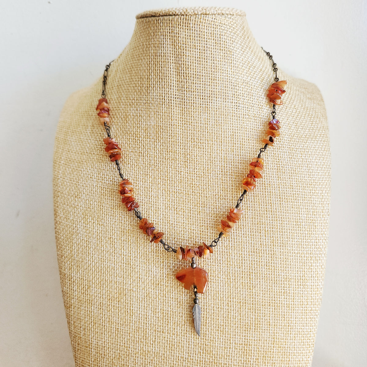 Carved Stone Bear Necklace with Sterling Silver Clasp