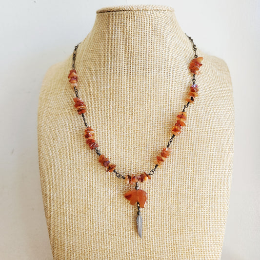 Carved Stone Bear Necklace with Sterling Silver Clasp