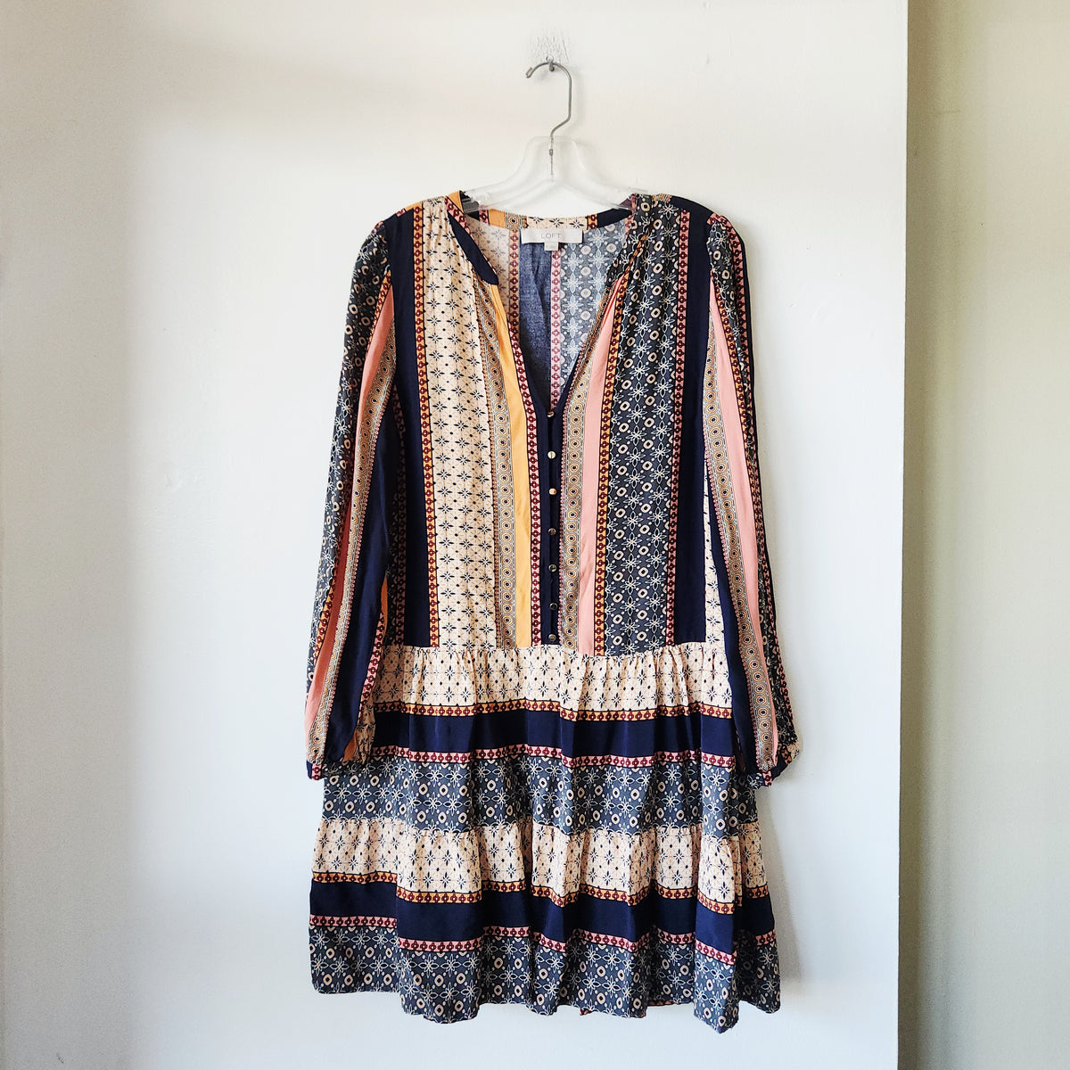 LOFT Pattern Drop Waist Dress - M