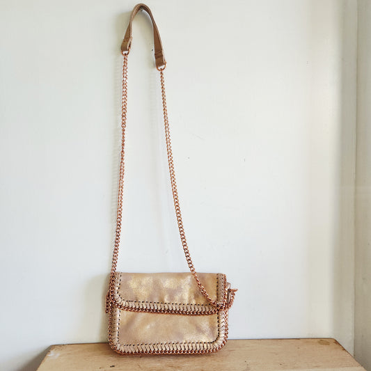 Sondra Roberts Squared Crossbody Purse with Rose Gold Chain Strap & Accents