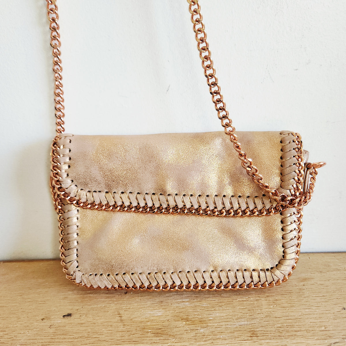 Sondra Roberts Squared Crossbody Purse with Rose Gold Chain Strap & Accents