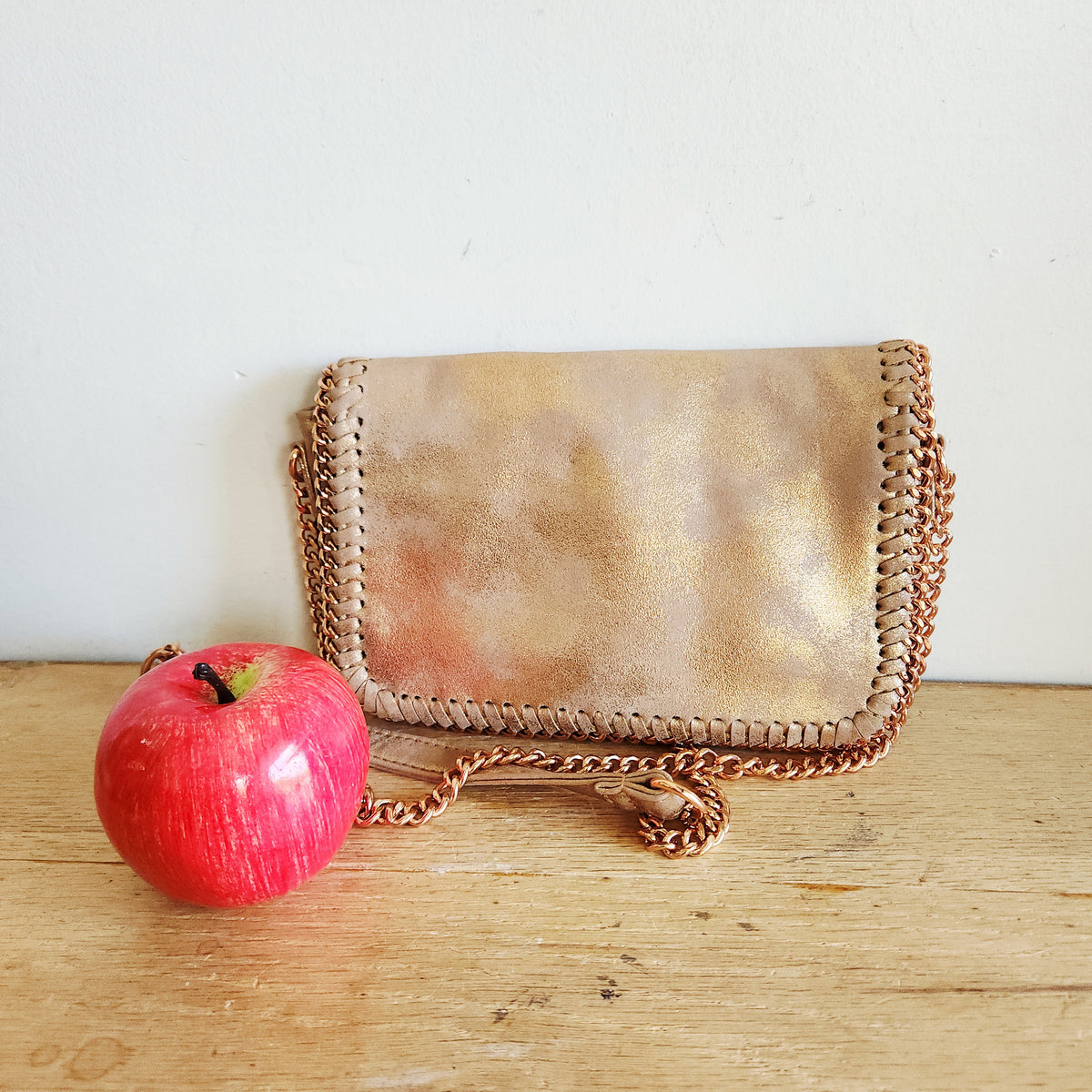 Sondra Roberts Squared Crossbody Purse with Rose Gold Chain Strap & Accents