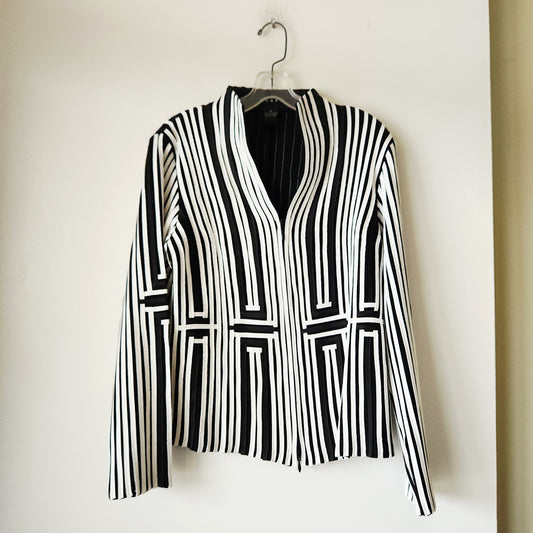 Weavz Black & White Applique Stripe Blazer with Zipper - M