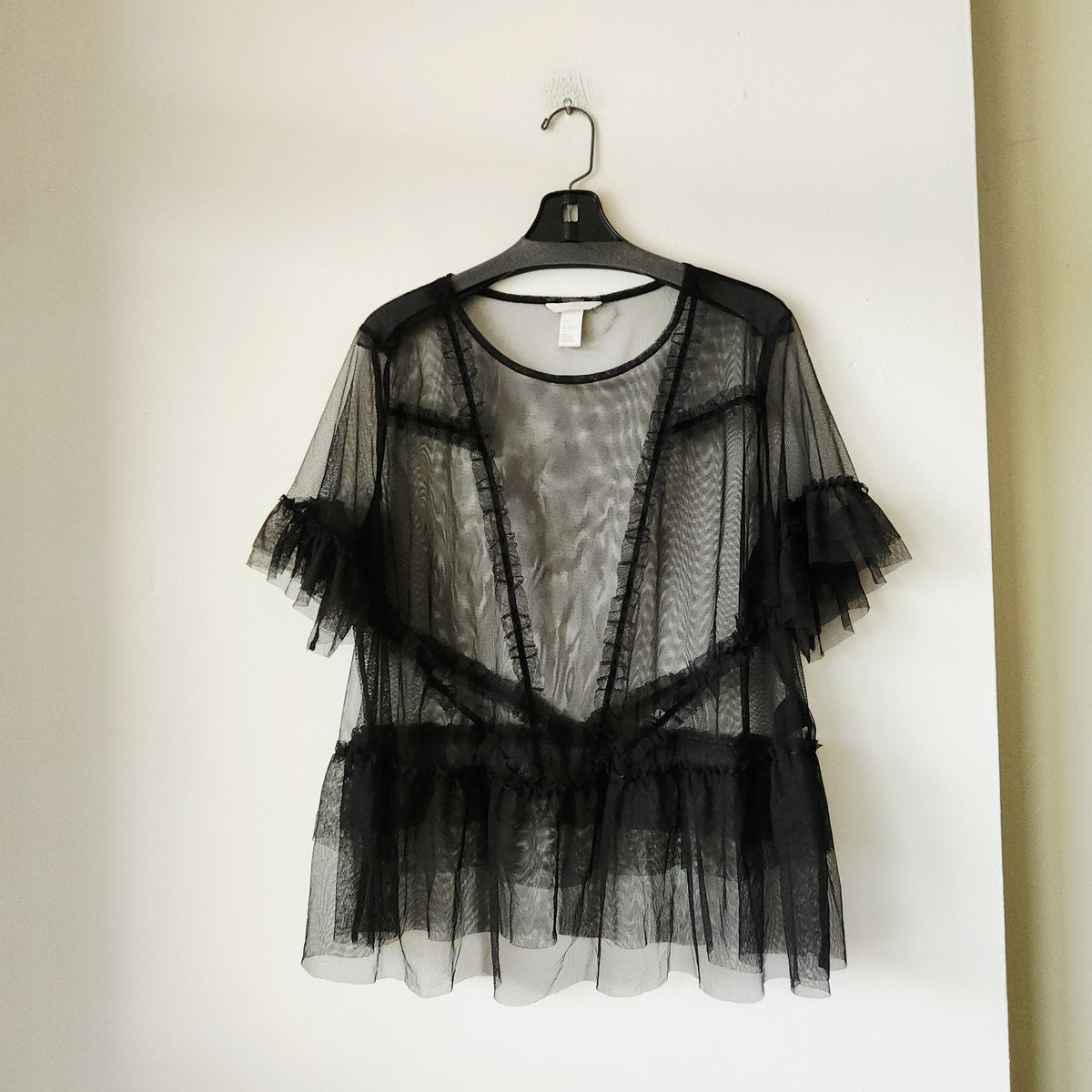 H&M Black Sheer Peplum Top - XL