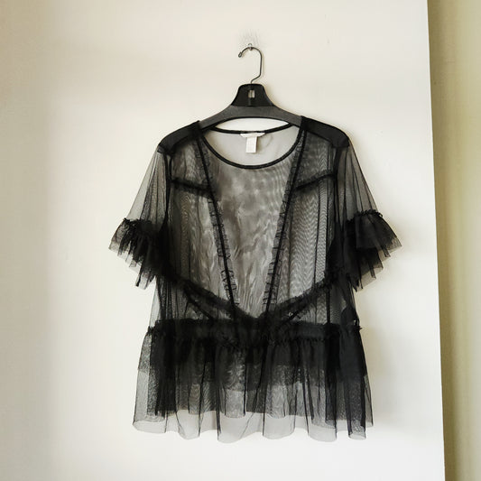 H&M Black Sheer Peplum Top - XL