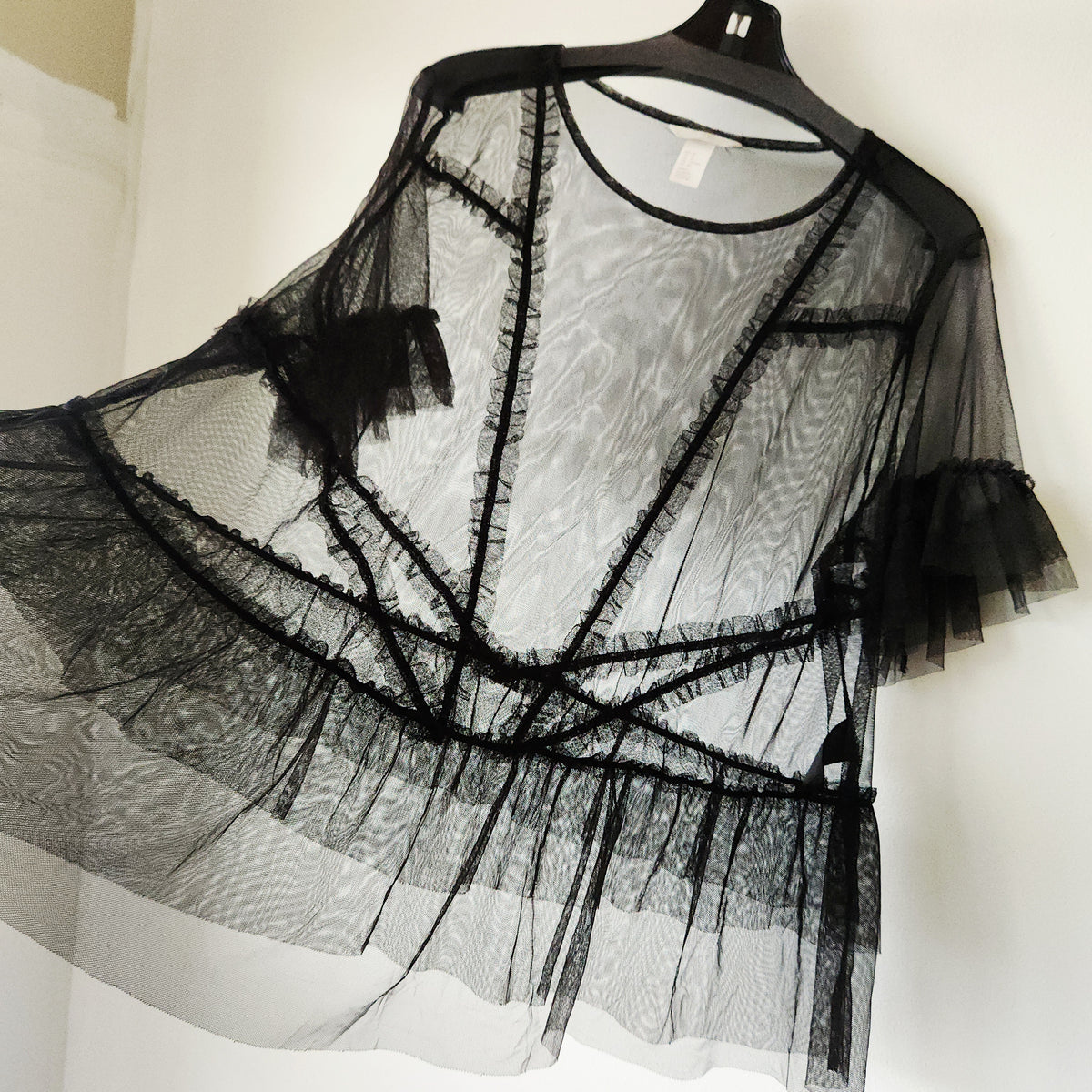 H&M Black Sheer Peplum Top - XL