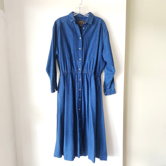 Vintage Eddie Bauer 100% Cotton Denim Dress with Buttons - L
