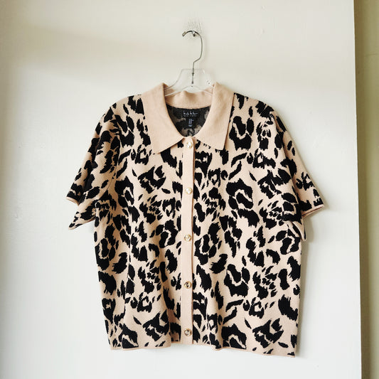 Nicole Miller Leopard Print Cardigan with Collar - XL