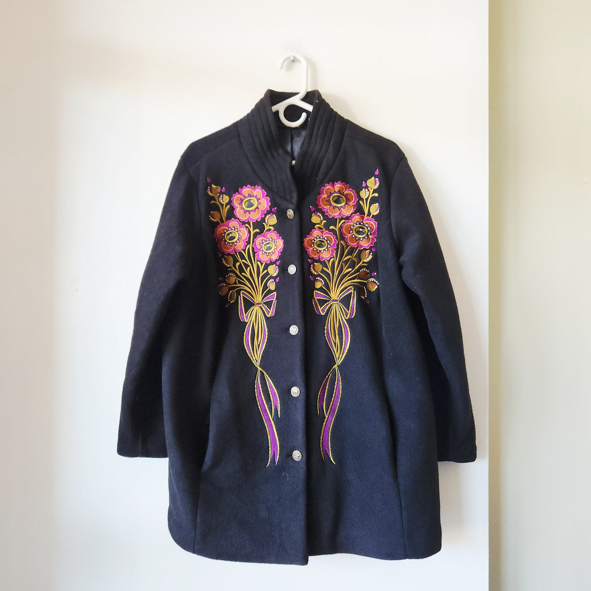 Bob Mackie Wearable Art Black Fleece Jacket with Embroidery - size 1X