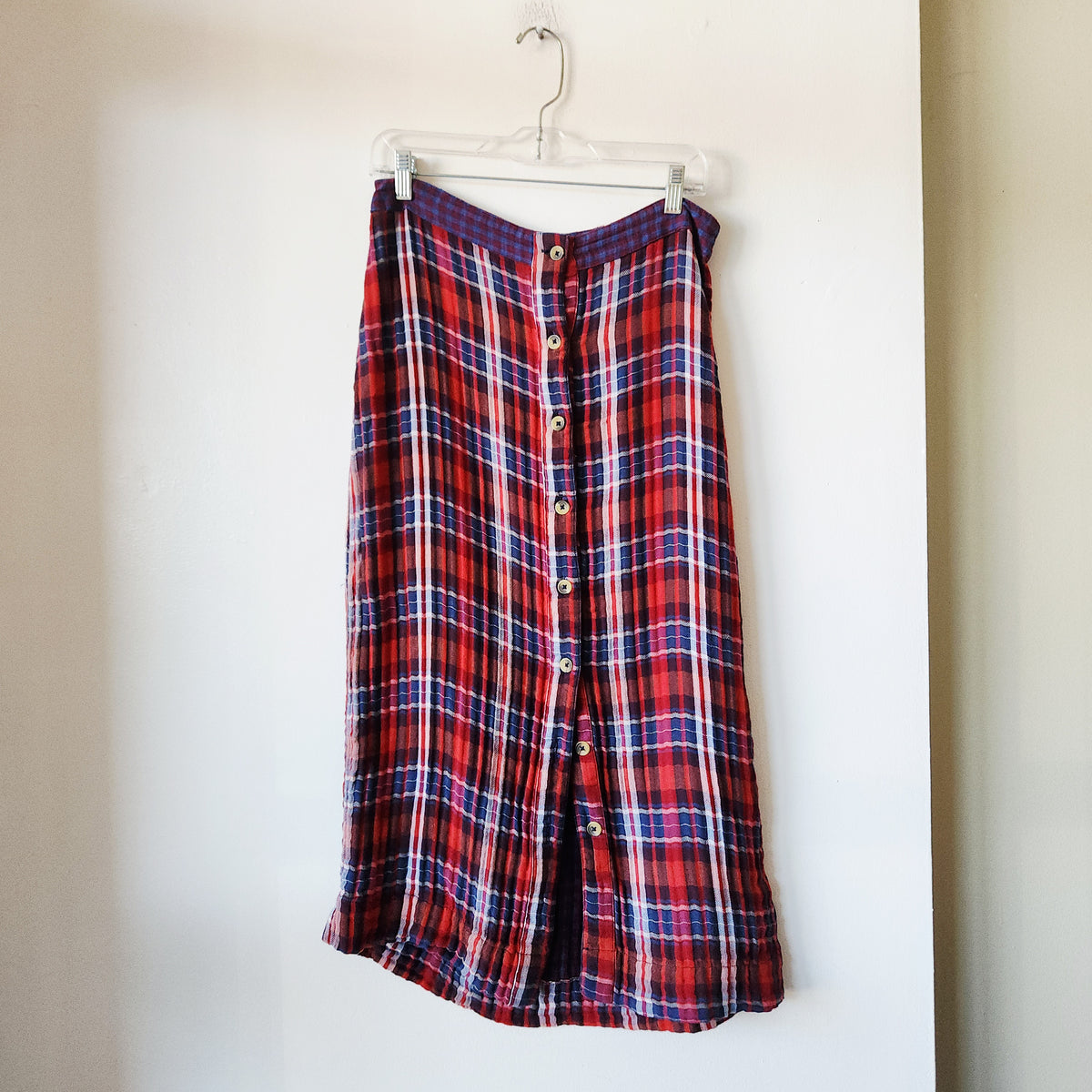 Urban Outfitters 100% Cotton Gauzy Plaid Midi Skirt - L